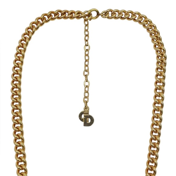 Vintage Christian Dior Gold Chain Pavé Link Necklace CD Charm - Picture 5 of 6